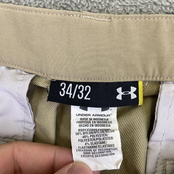 Under Armour Mens 34x32 (Fits 34x30) Khaki Golf Pants Straight Leg Chino FLAWS - Picture 9 of 11